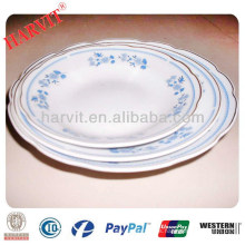 Shangdong Barato Porcelain Cut Edge 5 &#39;&#39; 6 &#39;&#39; 7 &#39;&#39; 8 &#39;&#39; 9 &#39;&#39; Platos de Sopa con 3 Flores y Borde de Oro Trim Silver Rim Yellow Line